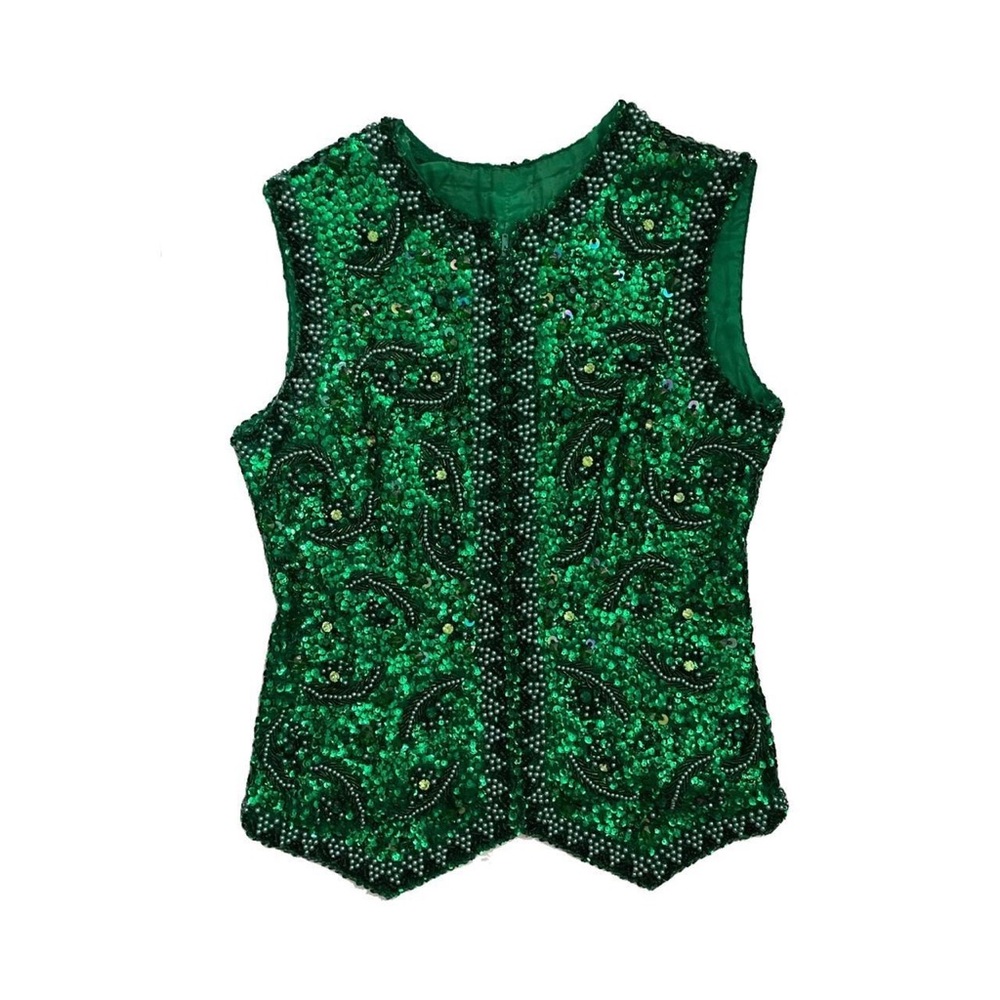 Green vintage beaded vest